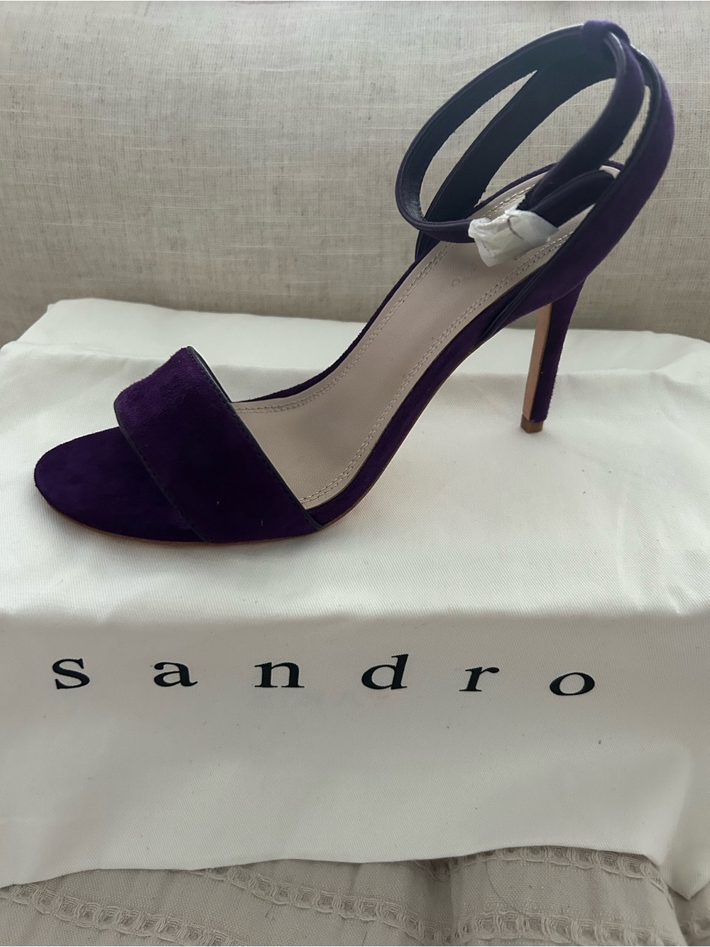 Sandro Deep Purple Suede Ankle-Strap Stiletto